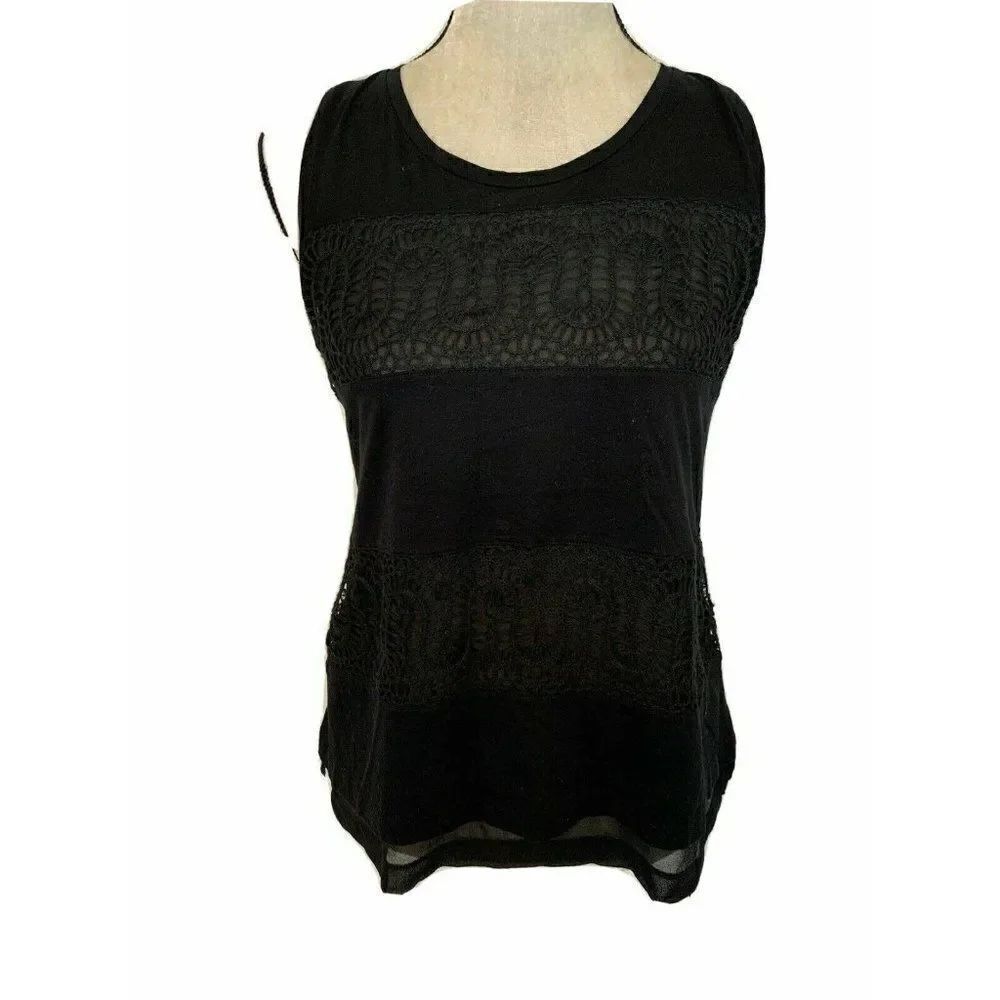 J Crew Solid Black Crew Neck Lace Woven Tank top